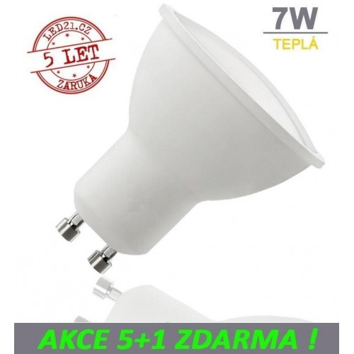 LED žárovka 7W GU10 500lm TEPLÁ, 5+1 ZDARMA