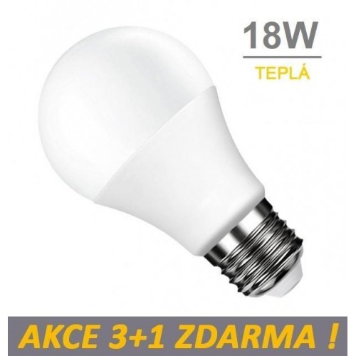 LED žárovka E27 18W SMD2835 1440 lm CCD TEPLÁ, 3+1 Zdarma