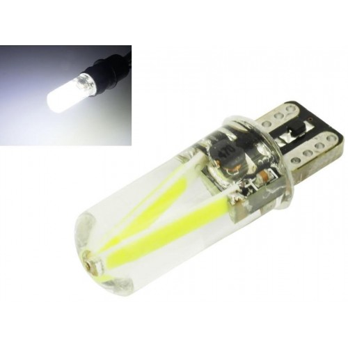 LED auto žárovka LED W5W T10 1W COB 12V 24V 360° Silikon, Studená bílá