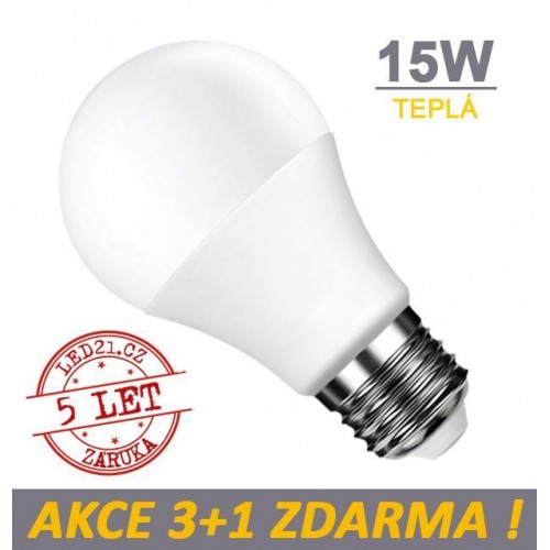 LED žárovka E27 15W SMD2835 1320 lm CCD TEPLÁ, 3+1 Zdarma