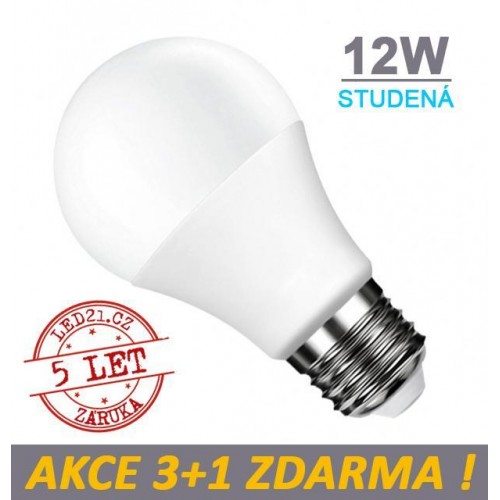 LED žárovka E27 12W 18xSMD2835 1055lm CCD STUDENÁ, 3+1 Zdarma