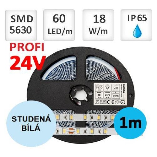 LED pásek 24V PROFI  5m 18W/m 60ks/m 5630 voděodolný STUDENÁ BÍLÁ