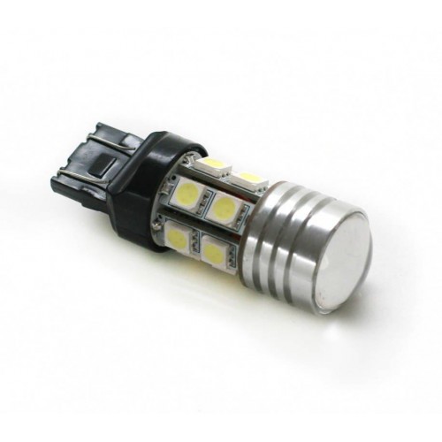 LED auto žárovka dvouvláknová s čočkou  T20 12 SMD 5050 + 1 CREE  W21W/5W studená bílá