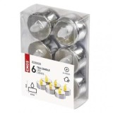 LED dekorace – čajová svíčka stříbrná, CR2032, vnitřní, vintage, 6 ks