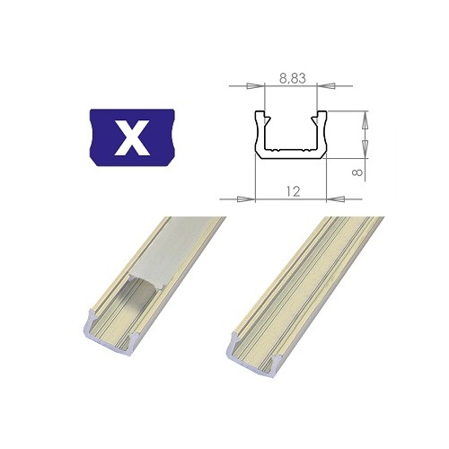 Hliníkový profil LUMINES X 1m pro LED pásky, stříbrný eloxovaný