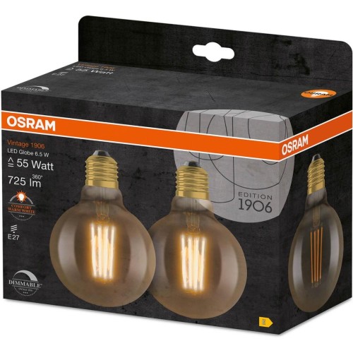 2PAK LED žárovka Dekorační E27 G95 6,5W , 55W 725lm 2700K Teplá 300° Filament Stmívatelná OSRAM Vintage 1906