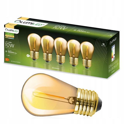 5-PAK LED žárovka LED E27 ST14 1,3W , 10W 2200K Teplá 110lm Filament do Girlandy LUMILED